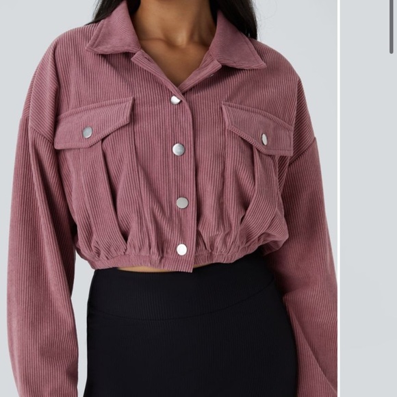 Jalara Collared Button Pocket Cropped Corduroy Casual Jacket - Picture 3 of 7